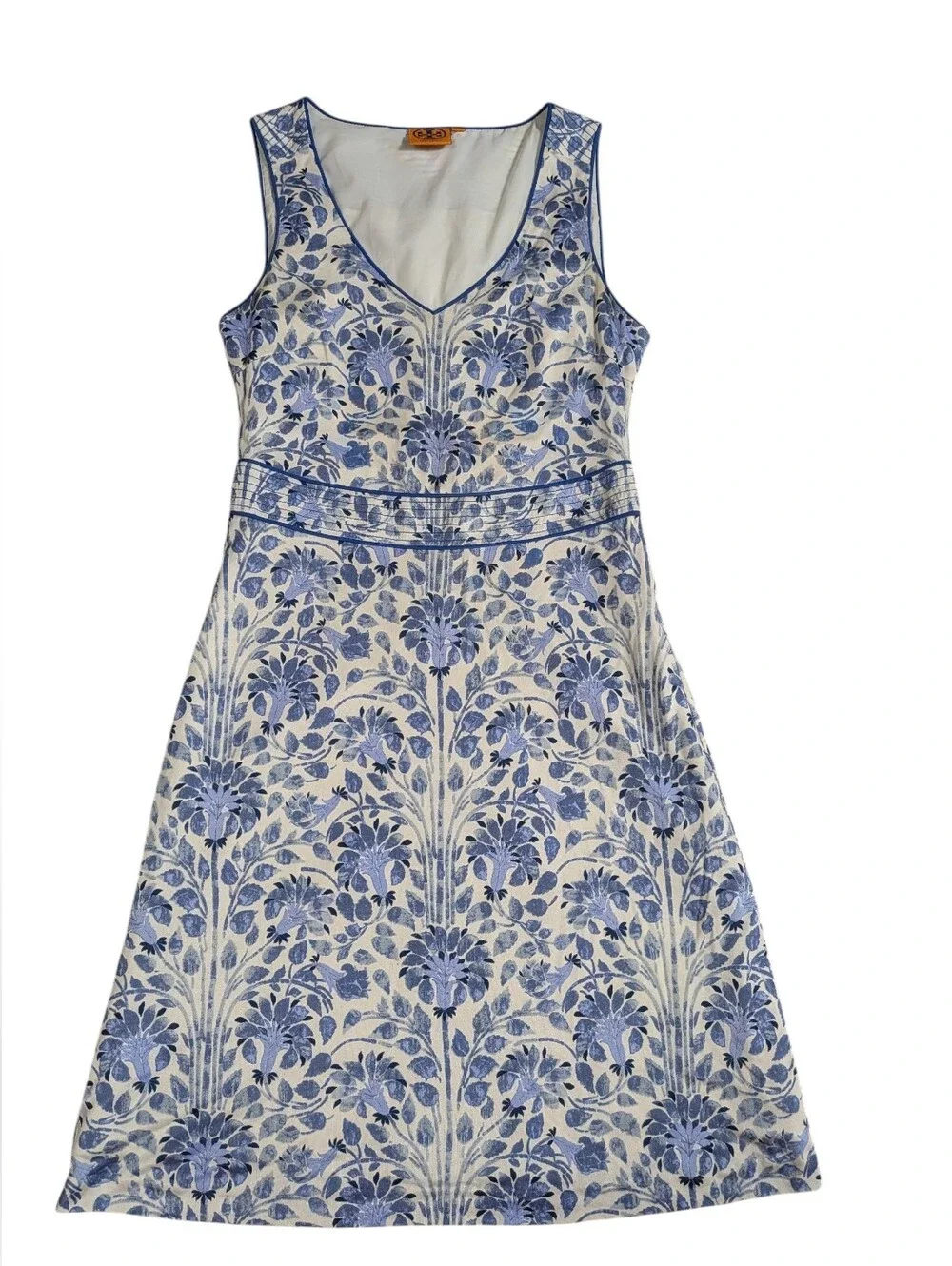 TORY BURCH Women's Mini Silk Cotton Dress Size XS White And Blue